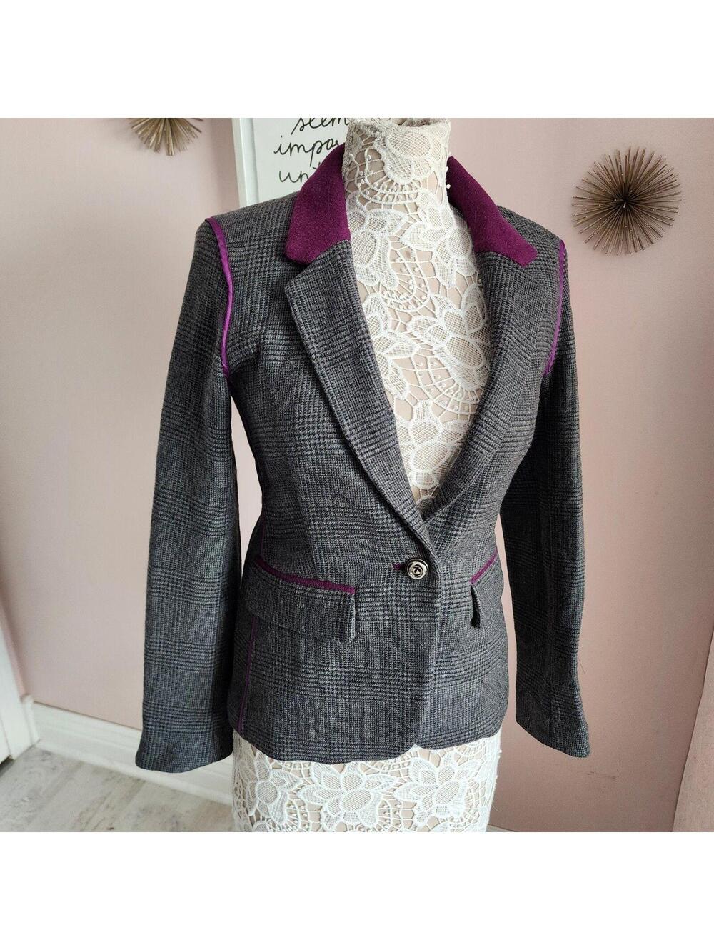 NWOT Juicy Couture Houndstooth Blazer Jacket Gray Purple Women's M